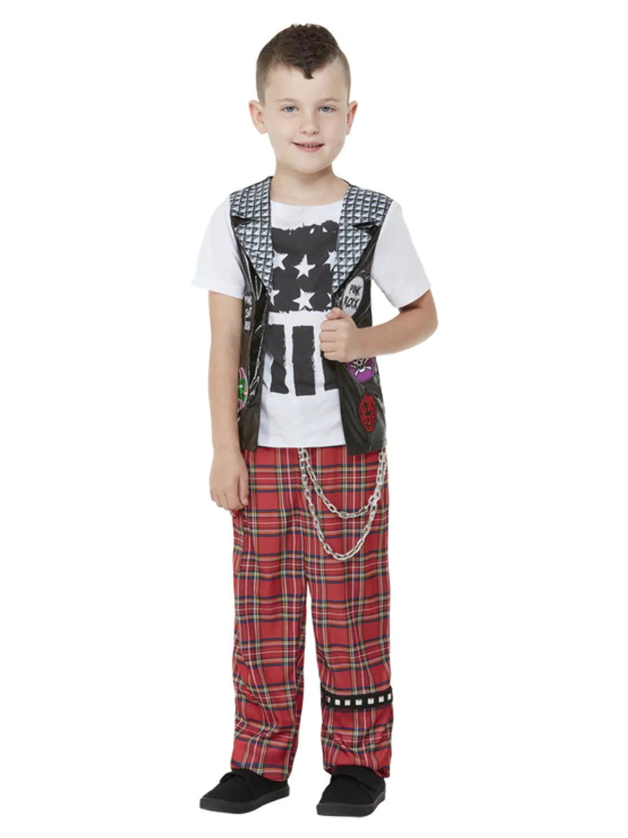 PUNK ROCKER COSTUME, RED, TOP & TROUSERS