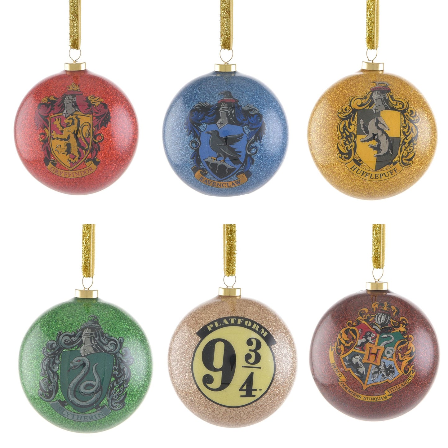 HARRY POTTER SET OF 6 GLITTER BAUBLES - HOGWARTS