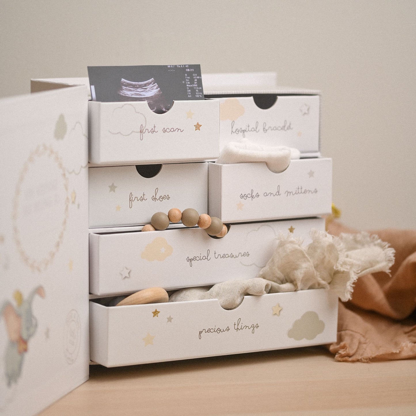 MAGICAL BEGINNINGS PAPERWRAP KEEPSAKE BOX 6 DRAWERS DUMBO