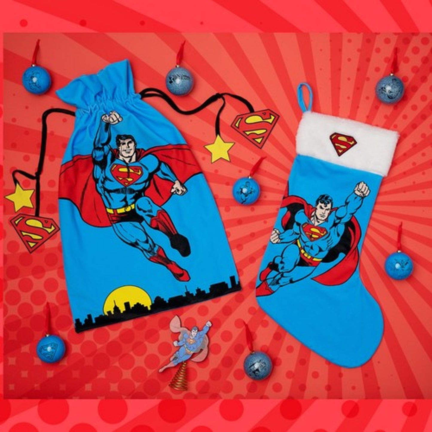 SET OF 7 DC COMIC CHRISTMAS BAUBLES - SUPERMAN