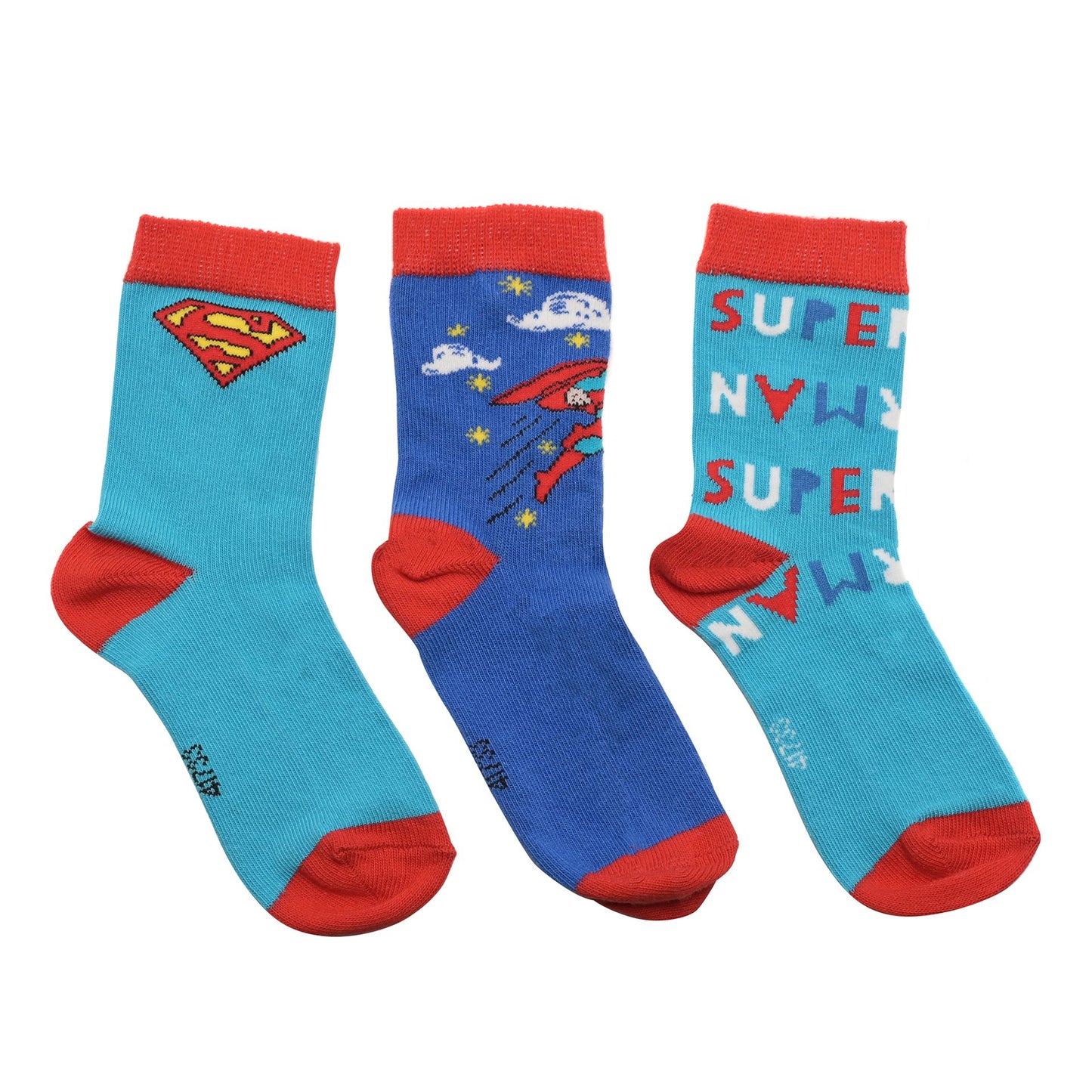 WARNER BROS LITTLE HEROES 3PK SUPERMAN SOCKS - 24-36 MONTHS