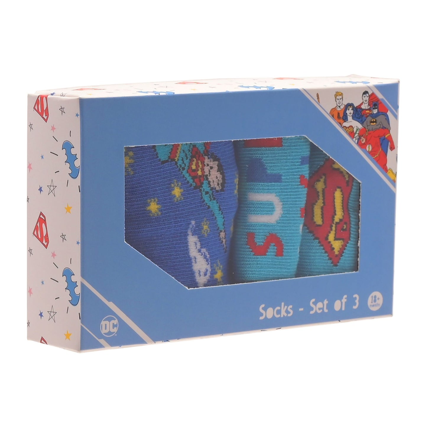 WARNER BROS LITTLE HEROES 3PK SUPERMAN SOCKS - 24-36 MONTHS
